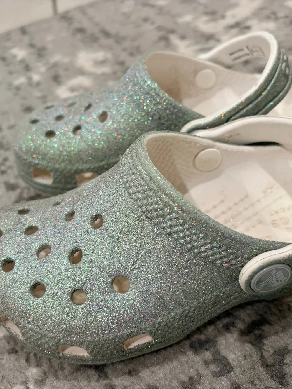 Toddler Girls 9 CROCS silver iridescent glitter